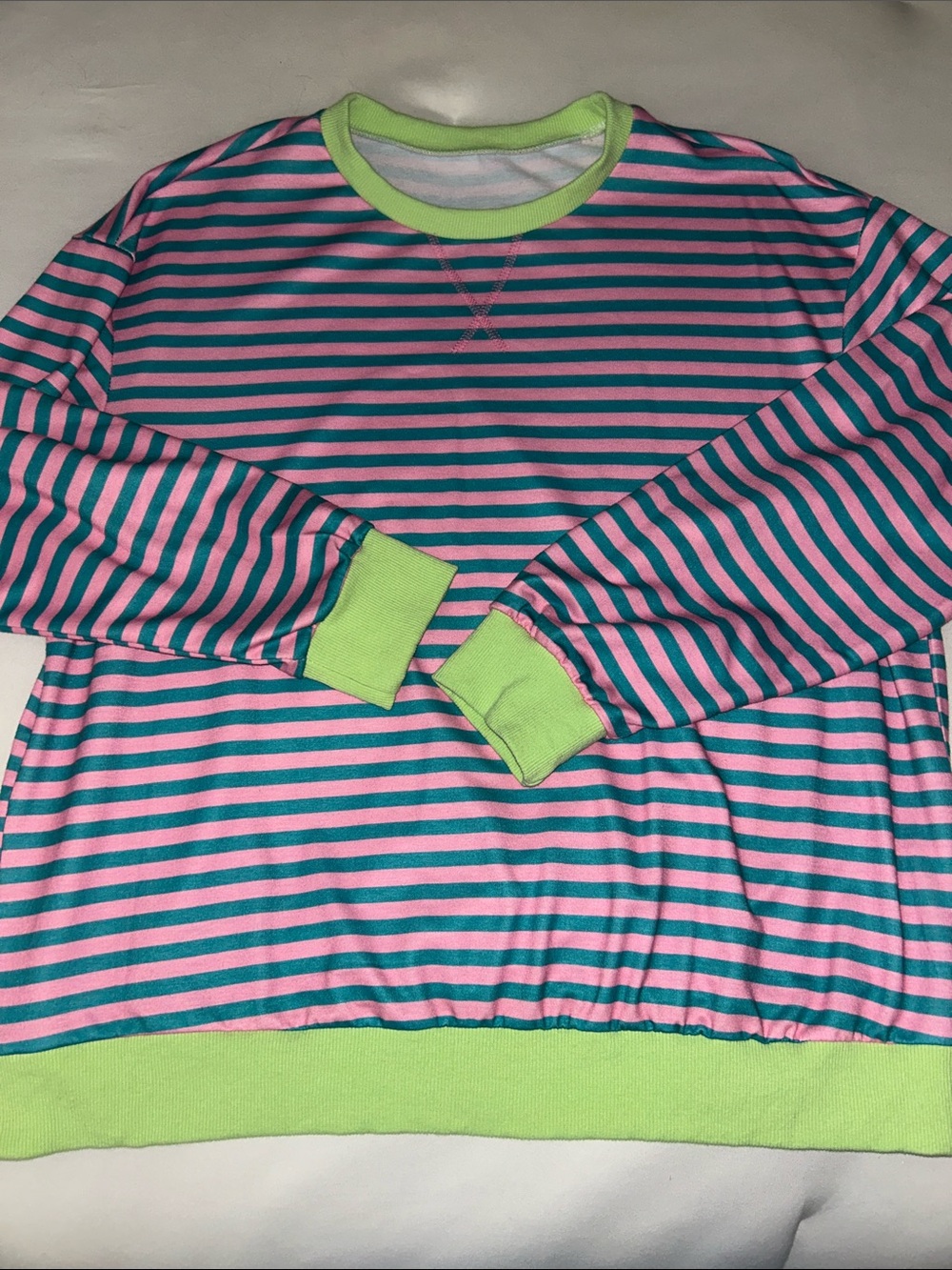 Womens Pink & Teal Stripe Top with Lime Trim